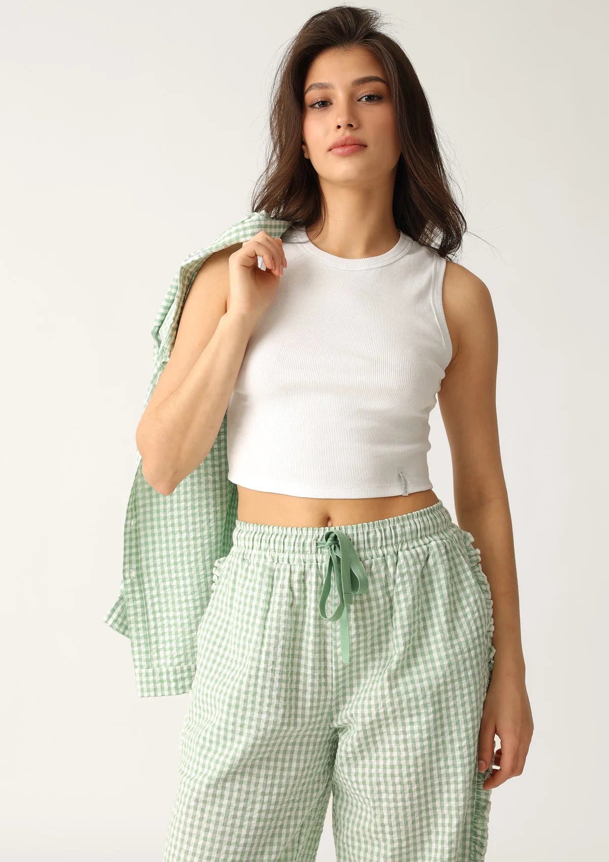 Naviale LH300-09 crop top prążkowany bawełniany biały