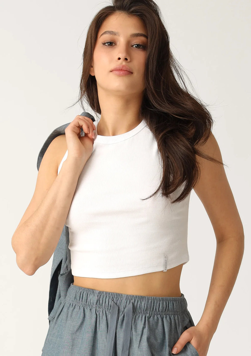 Naviale LH300-09 crop top prążkowany bawełniany biały