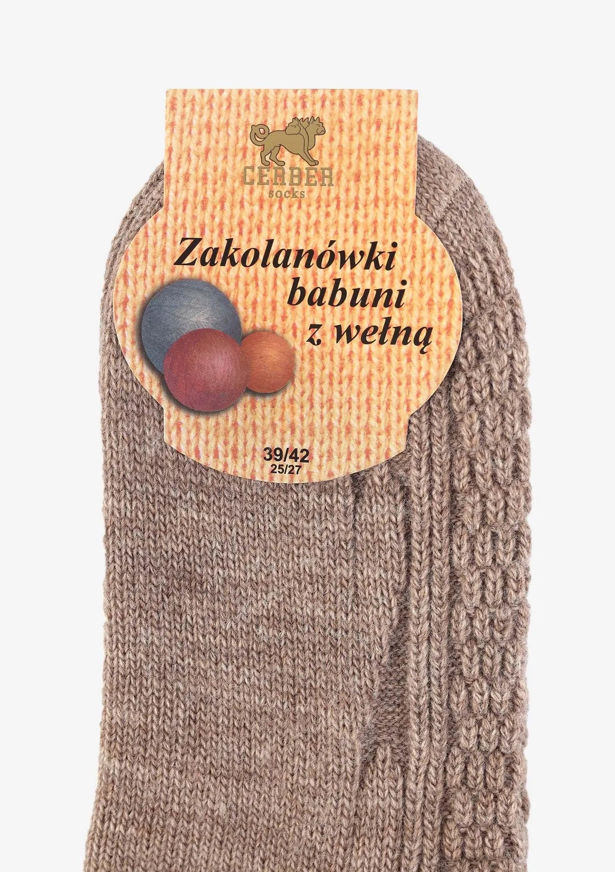 Cerber zakolanówki babuni z wełną, splot warkoczowy beż