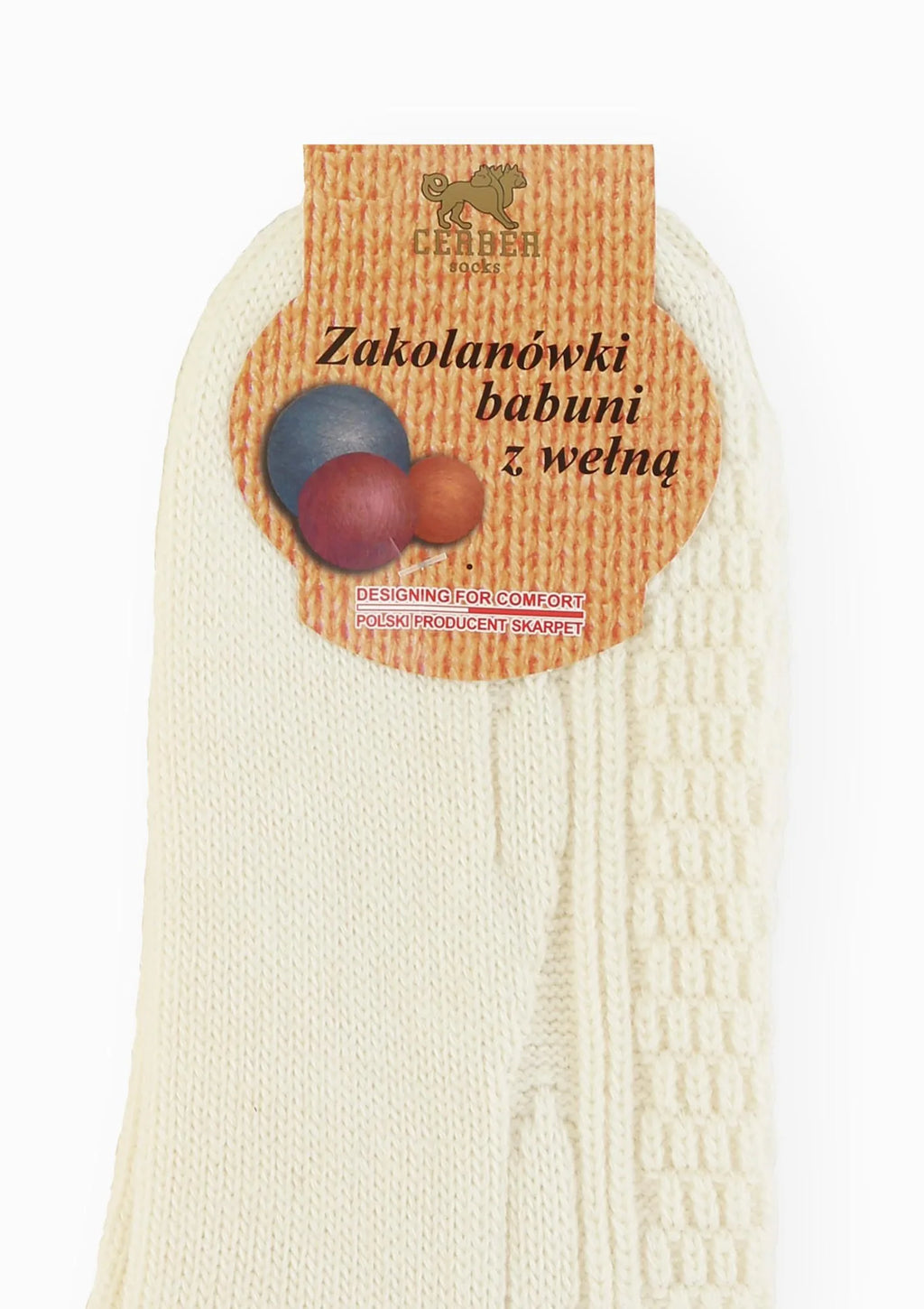 Cerber zakolanówki babuni z wełną, splot warkoczowy ecru