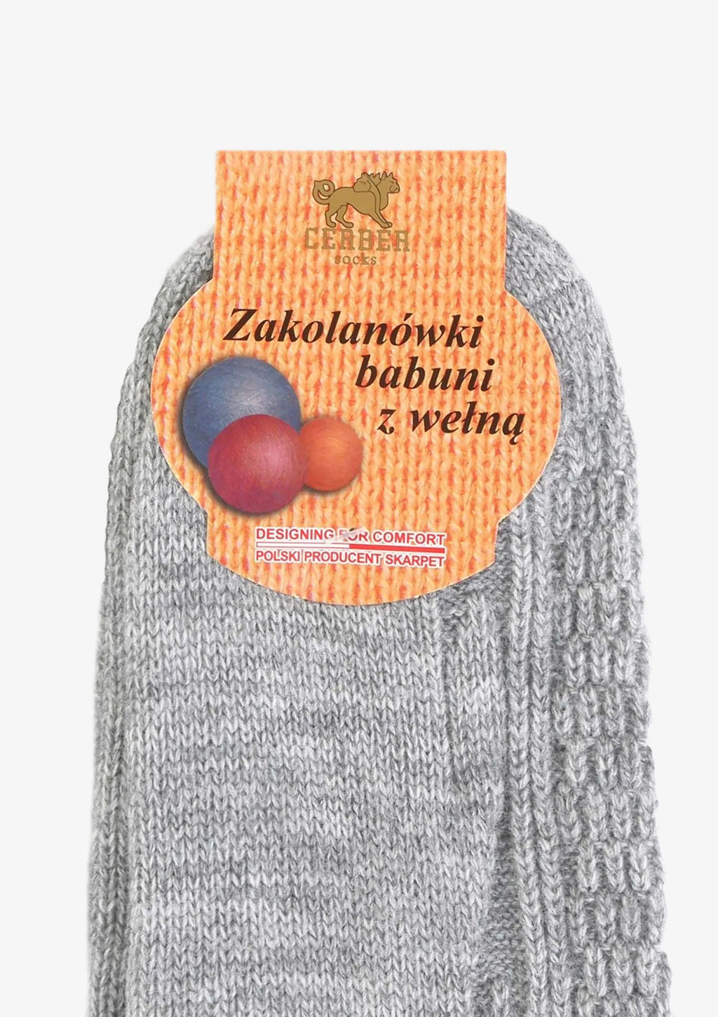 Cerber zakolanówki szary z wełną, warkocz