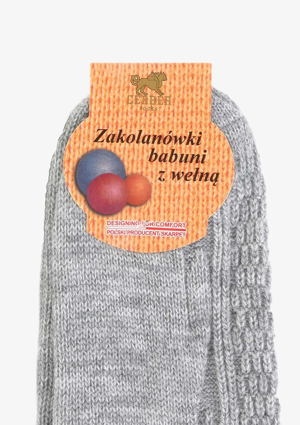 Cerber zakolanówki szary z wełną, warkocz
