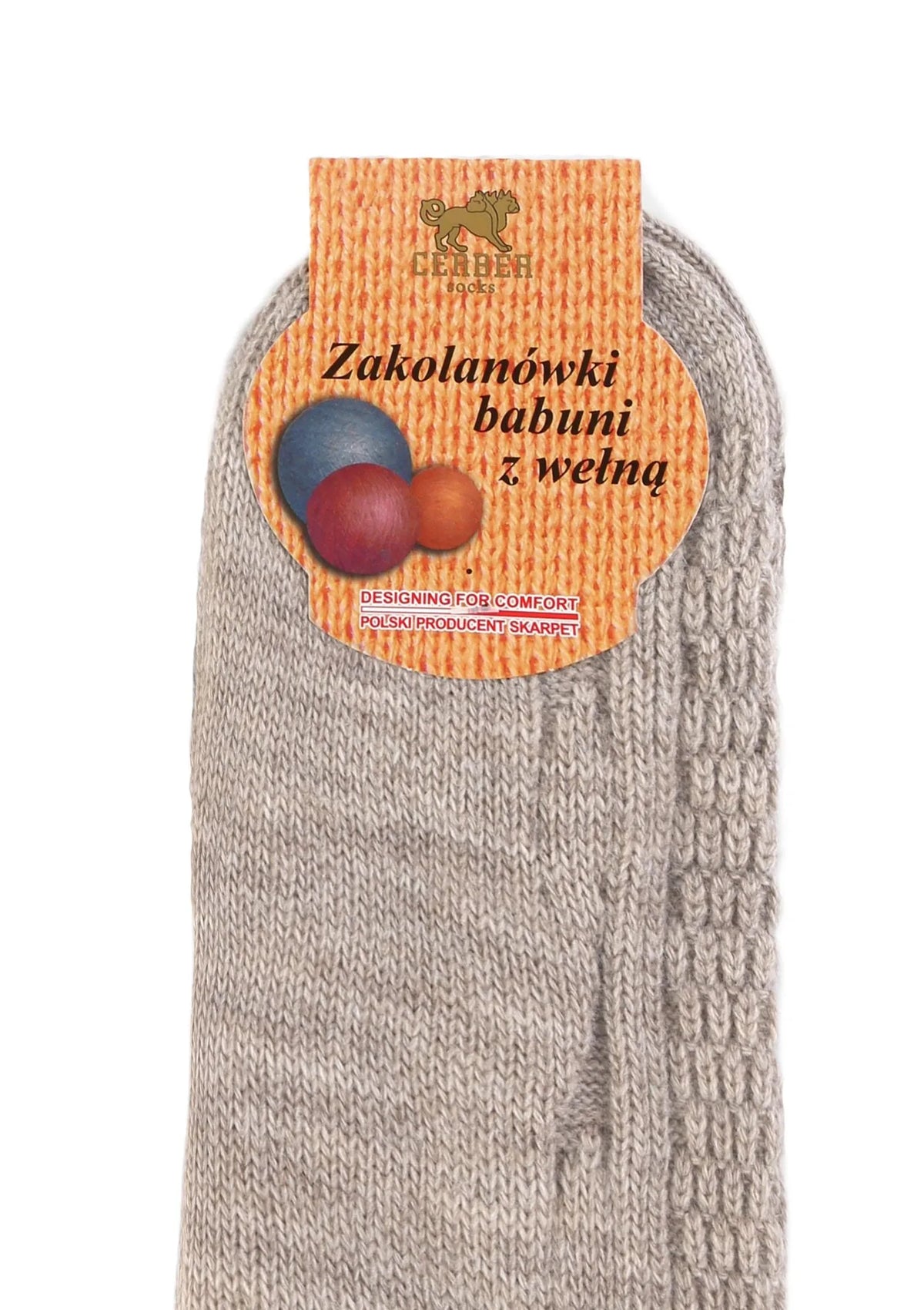 Zakolanówki Cerber z wełną, warkoczowy splot, szare beż