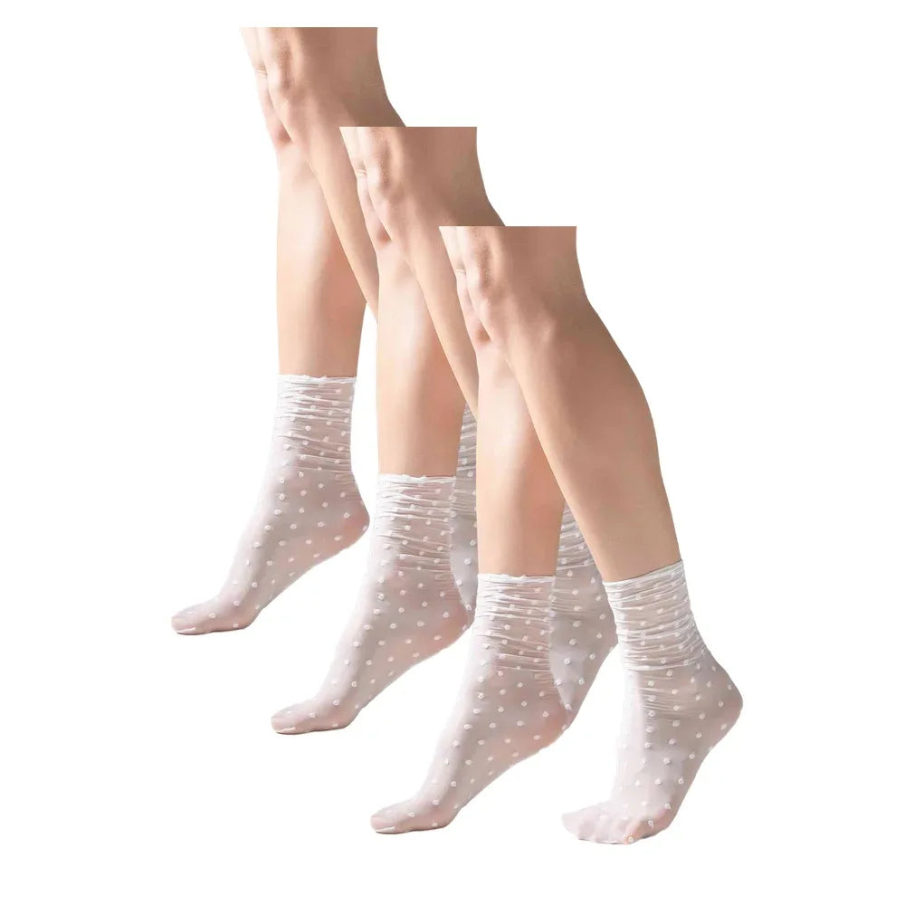 Skarpetki damskie w groszki Legs G11 białe, 3 pary